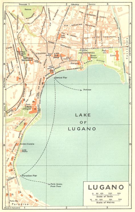 Switzerland Lugano Old Vintage Map Plan Chart