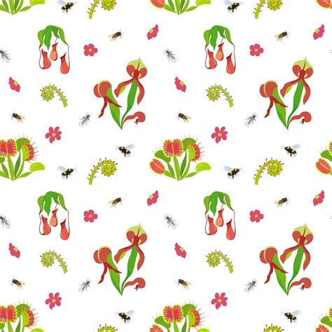 Premium Vector Seamless Pattern With Carnivorous Plants Insects