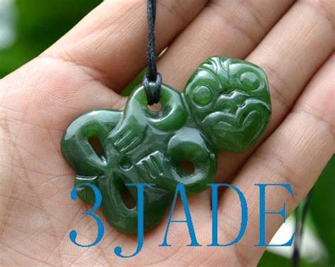 Natural Green Nephrite Jade Maori Hei Tiki Pendant Pounamu Greenstone