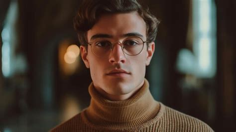 Premium Ai Image A Man Wearing A Brown Turtleneck Sweater And Glasses