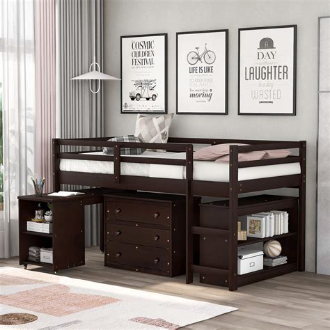 Buy Merax Low Study Twin Loft Bed With Cabinetstorage Drawersrolling