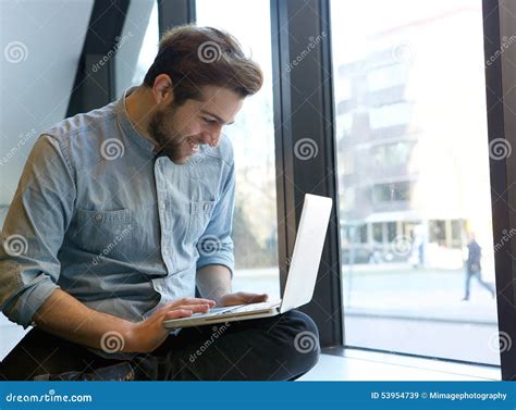 Happy Man Using Laptop Stock Image Image Of Adult Browsing 53954739