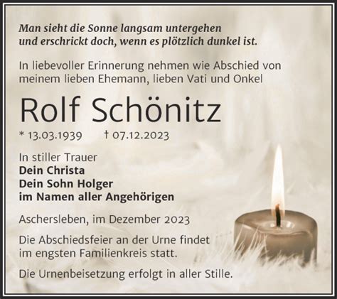 Traueranzeigen Von Rolf Sch Nitz Abschied Nehmen De