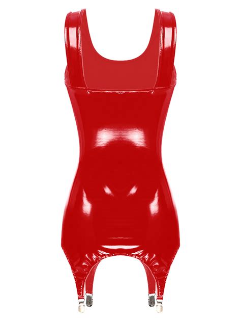 Women S Shiny Leather Bodycon Dress With Belt Garter Harness Clubwear Lingerie Ebay