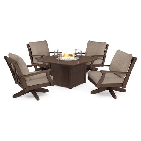 Braxton Piece Swivel Conversation Set With Fire Pit Mahogany Spiced