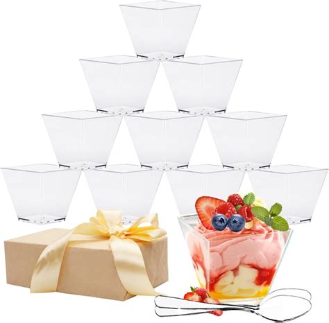 Yinva Dessert Cups Bowls 50pcs Plastic Dessert Cups 50pcs Plastic