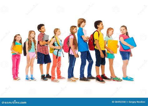 Group of Kids in a Line Side View Stock Photo - Image of girl, isolated: 58492258