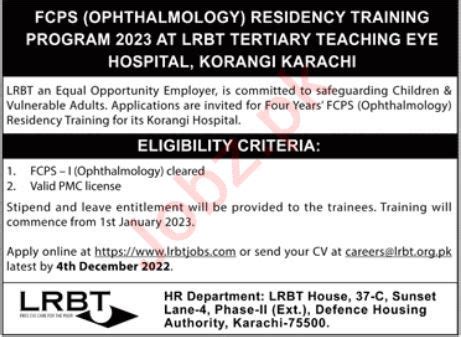 Residency Training Program At Lrbt Teaching Eye Hospital Job