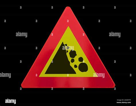 Traffic Sign Isolated Falling Rocks Stock Photo Alamy