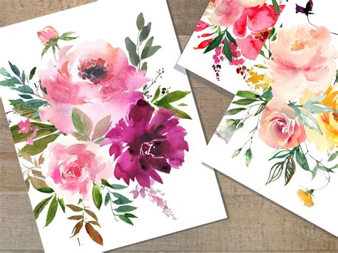 Flower Watercolor Notecards Stationery Set of 12 With Kraft or White ...