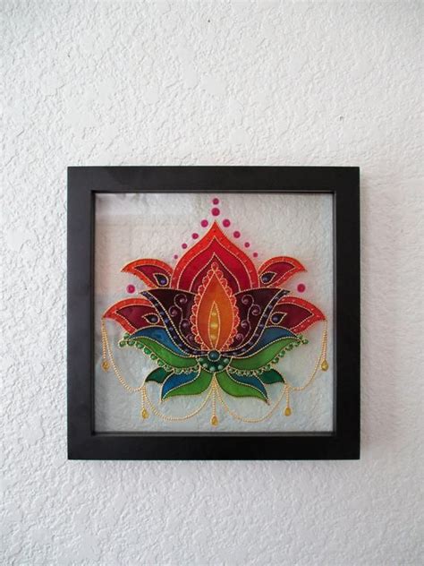 Lotus Art Bohemian Decor Glass Painting Wall Decor Stained Etsy Glass