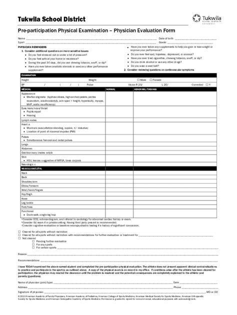 Fillable Online Preparticipation Physical Evaluation Form Fax Email