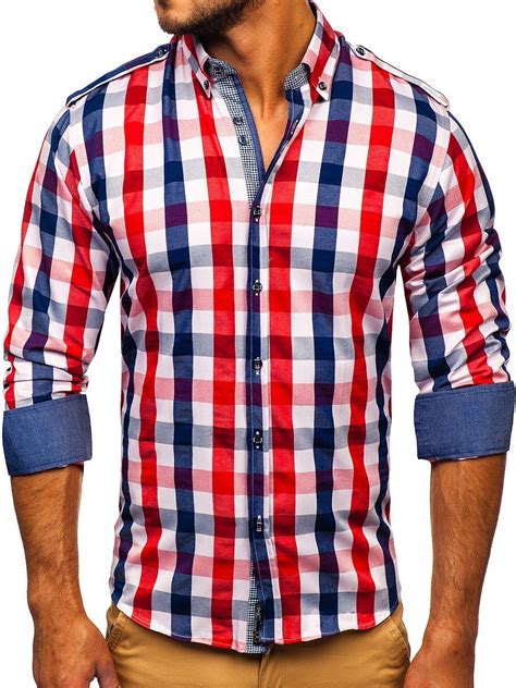 Camisa A Cuadros De Manga Larga Para Hombre Roja Bolf Rojo