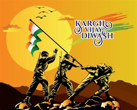 Premium Vector Kargil Vijay Diwas Poster With Hold Flag Indian Army