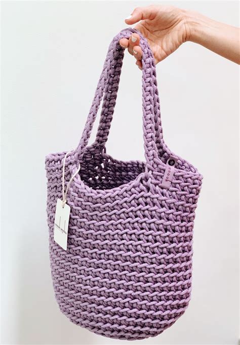 Glossy Lilac Handmade Crochet Tote Bag Diy stricktasche Häkeltasche