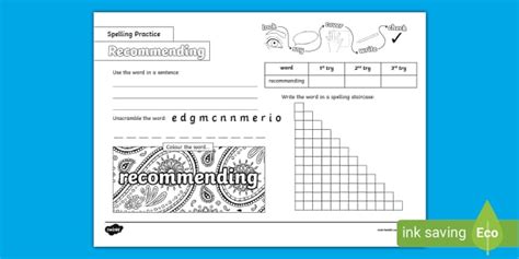 Recommending Spelling Practice Worksheet Professor Feito