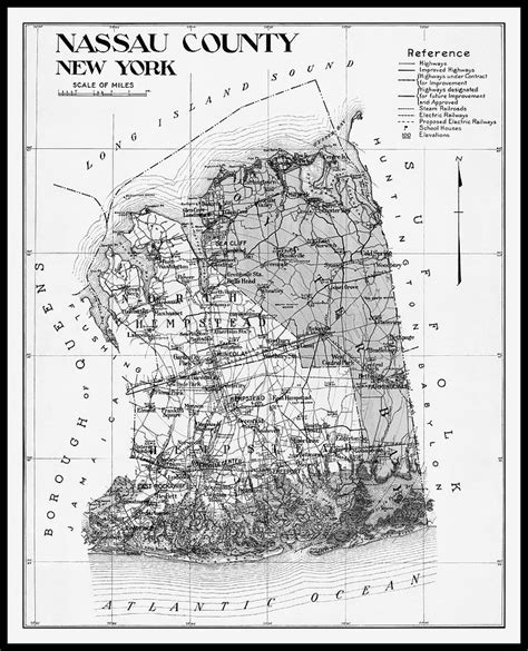 Nassau County Long Island New York Vintage Map 1906 Black And White Photograph By Carol Japp