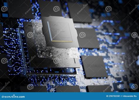 Abstract Microchip Memory Chips And Central Processor On An Electronic