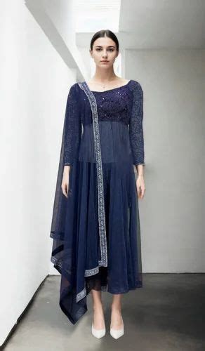 Navy Blue Anarkali Suit With Intricate Embroidery Rental For 4 Days At