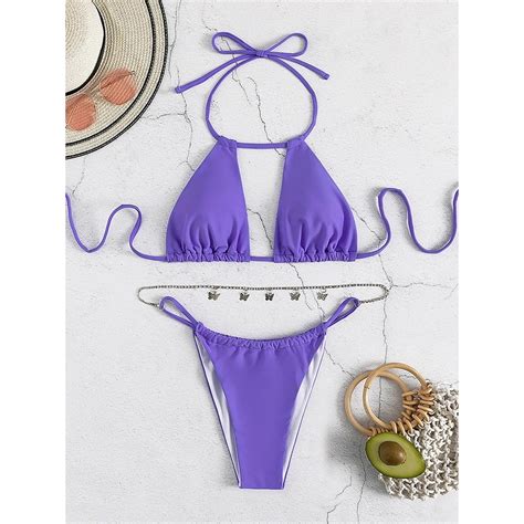 Jual PREORDER Butterfly Rhinestone Chain High Cut Bikini Female Swimsuit Women Swimwear Two