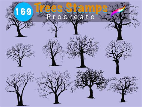 169 Tree Procreate Stamps Tree Silhouette Brush Pack Nature Brushes