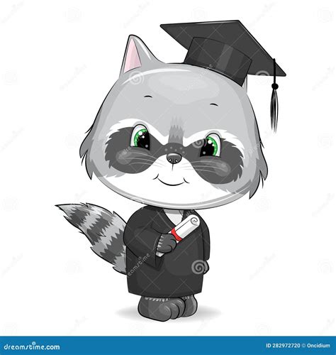 Happy Raccoon In A Graduation Dress And A Cap Stock Vector