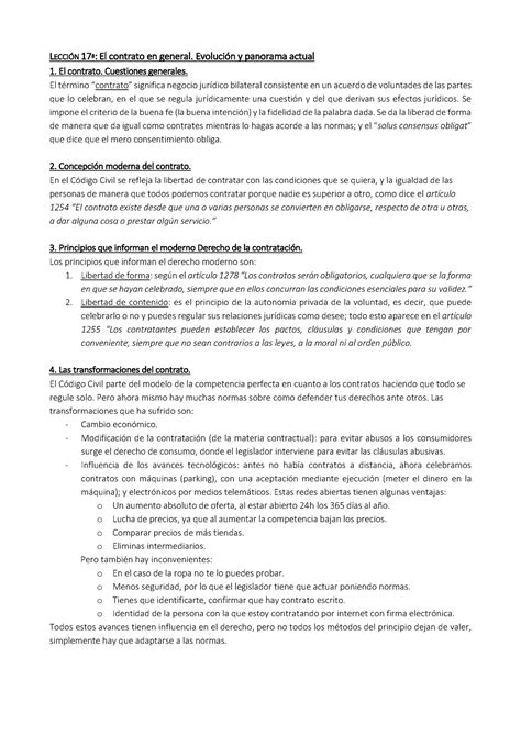 Lección 17ª Apuntes TODO LECCIÓN 17 ª El contrato en general