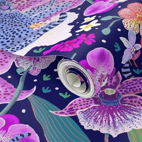 Peel And Stick Wallpaper 3ft X 2ft Pink Blue Tropical Orchids Surrealism Custom Removable