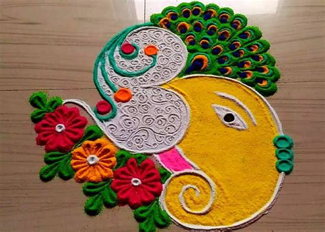 Simple Ganesh Rangoli Designs For Diwali