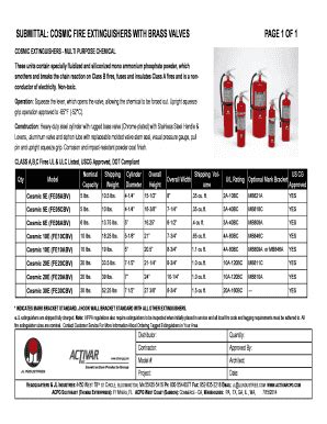 Fillable Online Submittal Cosmic Fire Extinguishers With Brass Valves