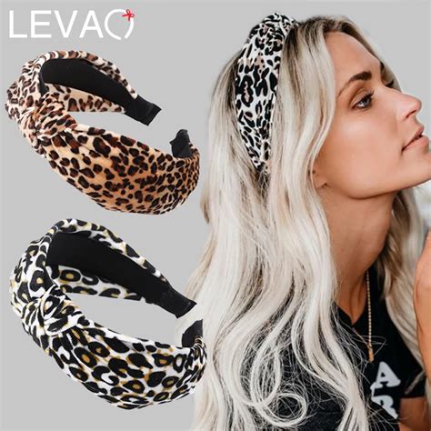 Levao Leopard Velvet Knotted Headbands Wave Point Wide Head Hoops