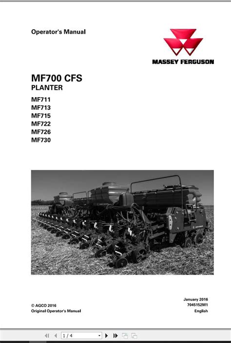 Massey Ferguson Planter Mf Cfs Series Operator Manual M