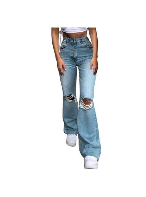 High Waisted Ripped Bell Bottom Jeans