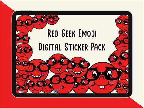 Geek, Nerd Emoji Clipart Stickers, Red With Glasses, Digital Smiley ...