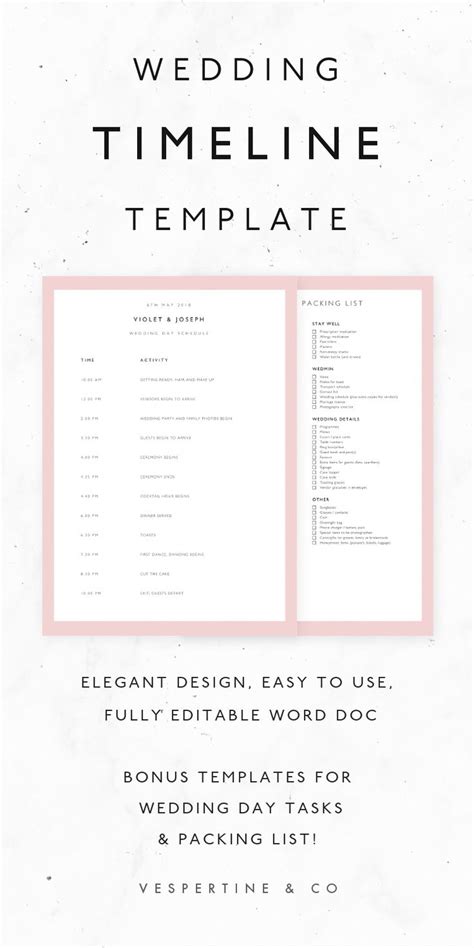 Wedding Day Timeline Template Word