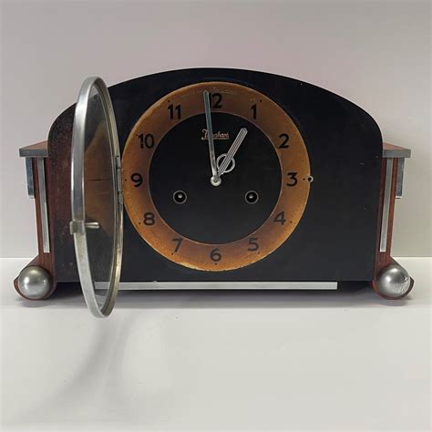 Mantel Clock Junghans Art Deco Glass Wood Chrome 1900 1910