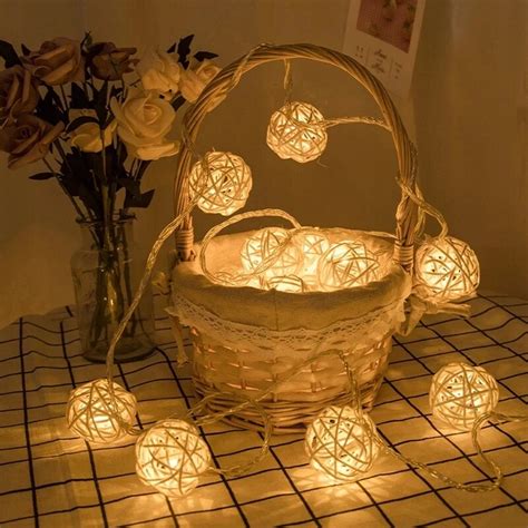 M Led Battery Powered Led Rattan Ball String Lights Decorative