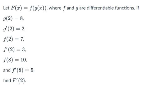 Solved Let Fxfgx ﻿where F ﻿and G ﻿are Differentiable