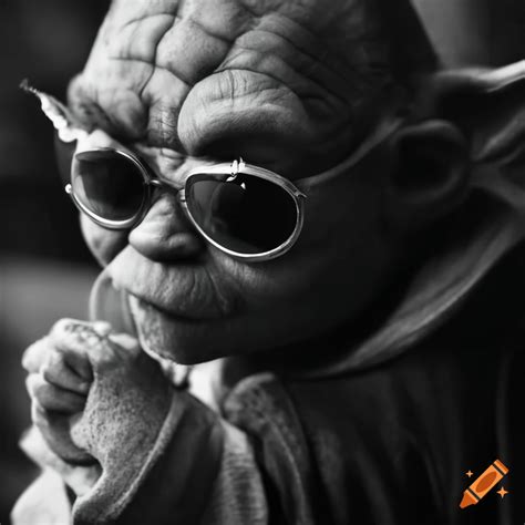 Retro Street Style Photo Of Yoda In Sunglasses And Smoking A Cigar On