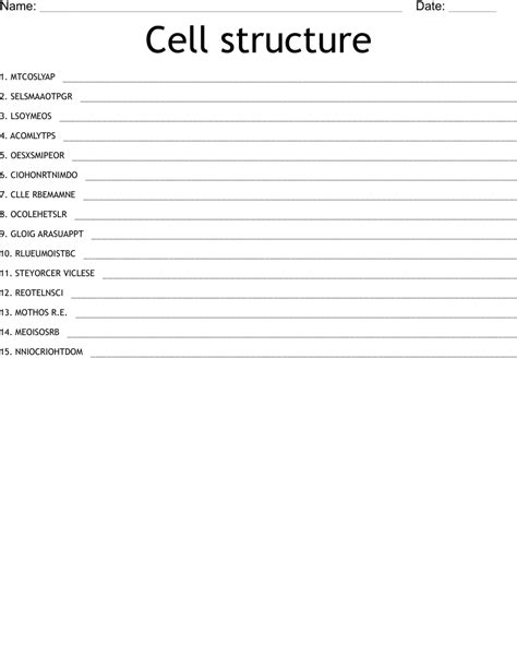 Cell Structure Word Scramble Wordmint