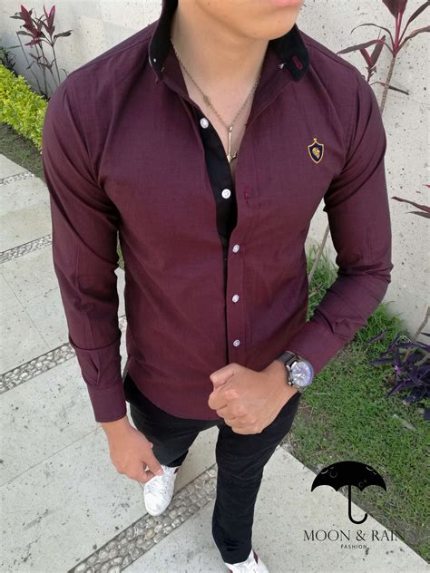 Venta Camisas De Vestir Para Hombre Color Vino En Stock