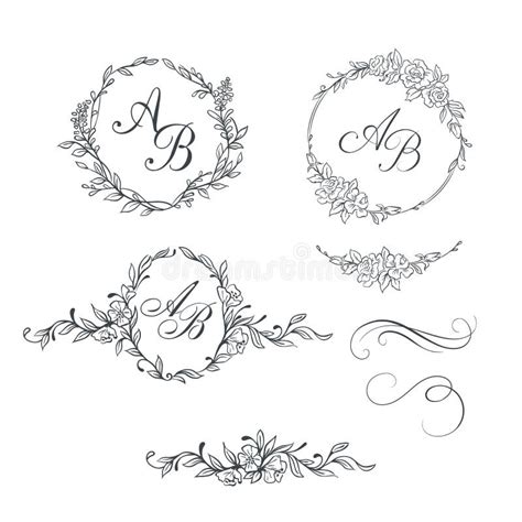 Set Of Elegant Floral Monograms Stock Vector Illustration Of