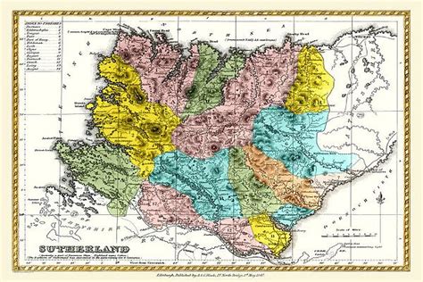 Old County Map of Sutherland Scotland 1847 by A&C Black