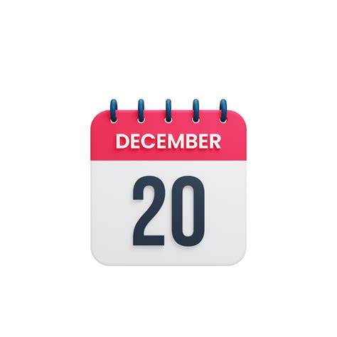 Icono De Calendario Realista De Diciembre Fecha Renderizada En 3d 20 De