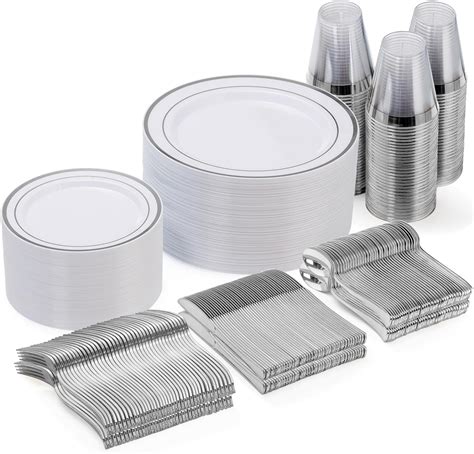 Amazon Goodluck 300 Piece Disposable Silver Plates For 50 Guests