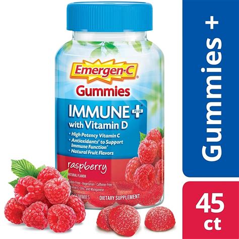 Emergen-C Immune Plus Gummies, Vitamin C + Vitamin D & Zinc, Raspberry, 45 ct 885898100472 | eBay