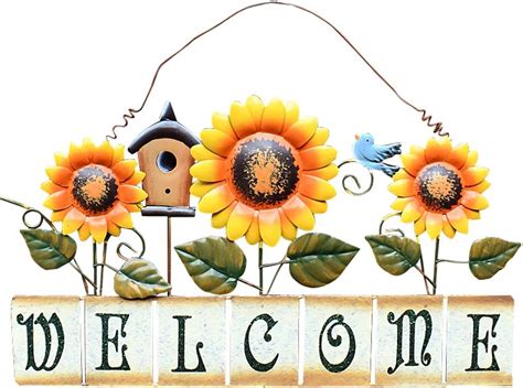 Vintage Sunflower Decor Welcome Sign For Front Door Garden Themed