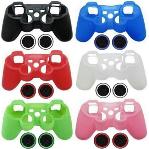 Capa Case Silicone Controle PS3 PS2 1 Par De Grips Protetor De