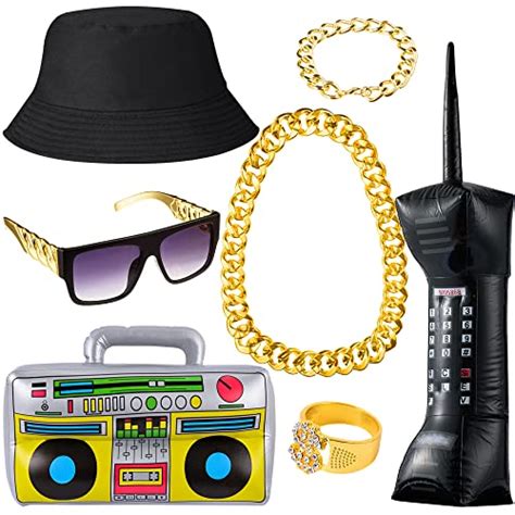 YAROMO 80s 90s Rapper Hip Hop Costume Kit 7 Pack 80s 90s Party