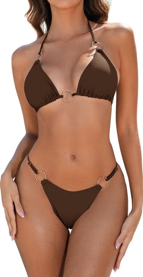 Zuvebamyo Women S String Bikini Sets Two Piece Halter Ring Triangle